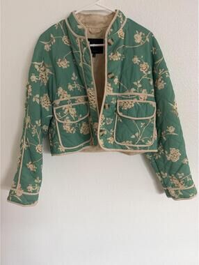 7 For All Mankind Quilted Floral Crop Print Jacket Sz S Boho
